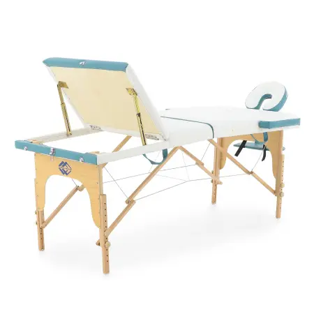 массажный стол складной med-mos jf-ay01 3-х секционный, деревянная  рама, белый-голубой от магазина zdorov.by