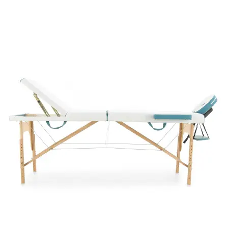 массажный стол складной med-mos jf-ay01 3-х секционный, деревянная  рама, белый-голубой от магазина zdorov.by